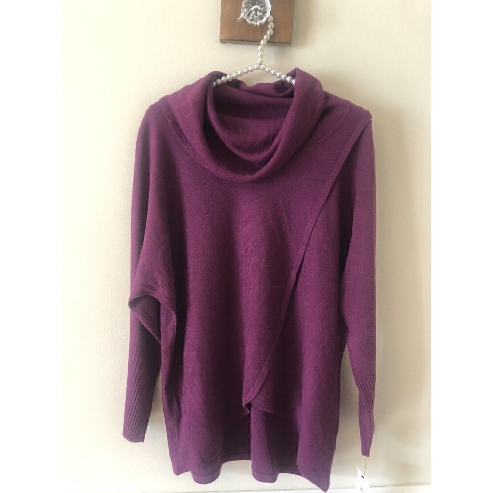 NWT NY Collection Womens Size XS Dark Purple Sweater Cowl Neck Long Sleeve